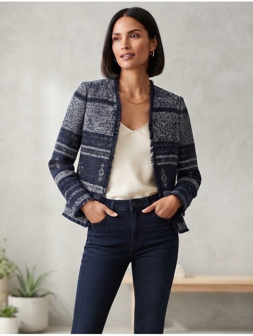 Loft Blazer Women's Size XS Blue Frilled Jacket
